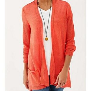J. Jill 100% Love Linen Knit Open Front Cardigan Pink Size Medium